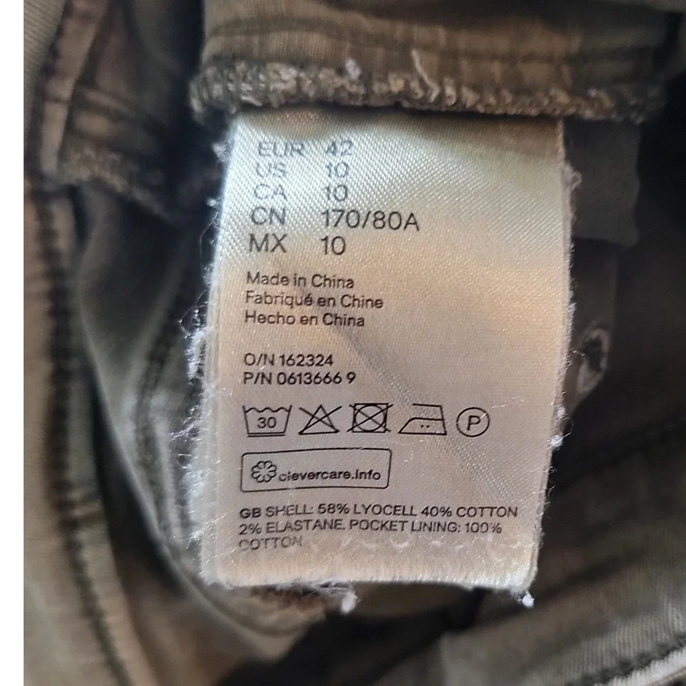 H&M LOGG Women Olive Green Skinny Cargo Pants Utility Slim Fit Size 10 0613666 9